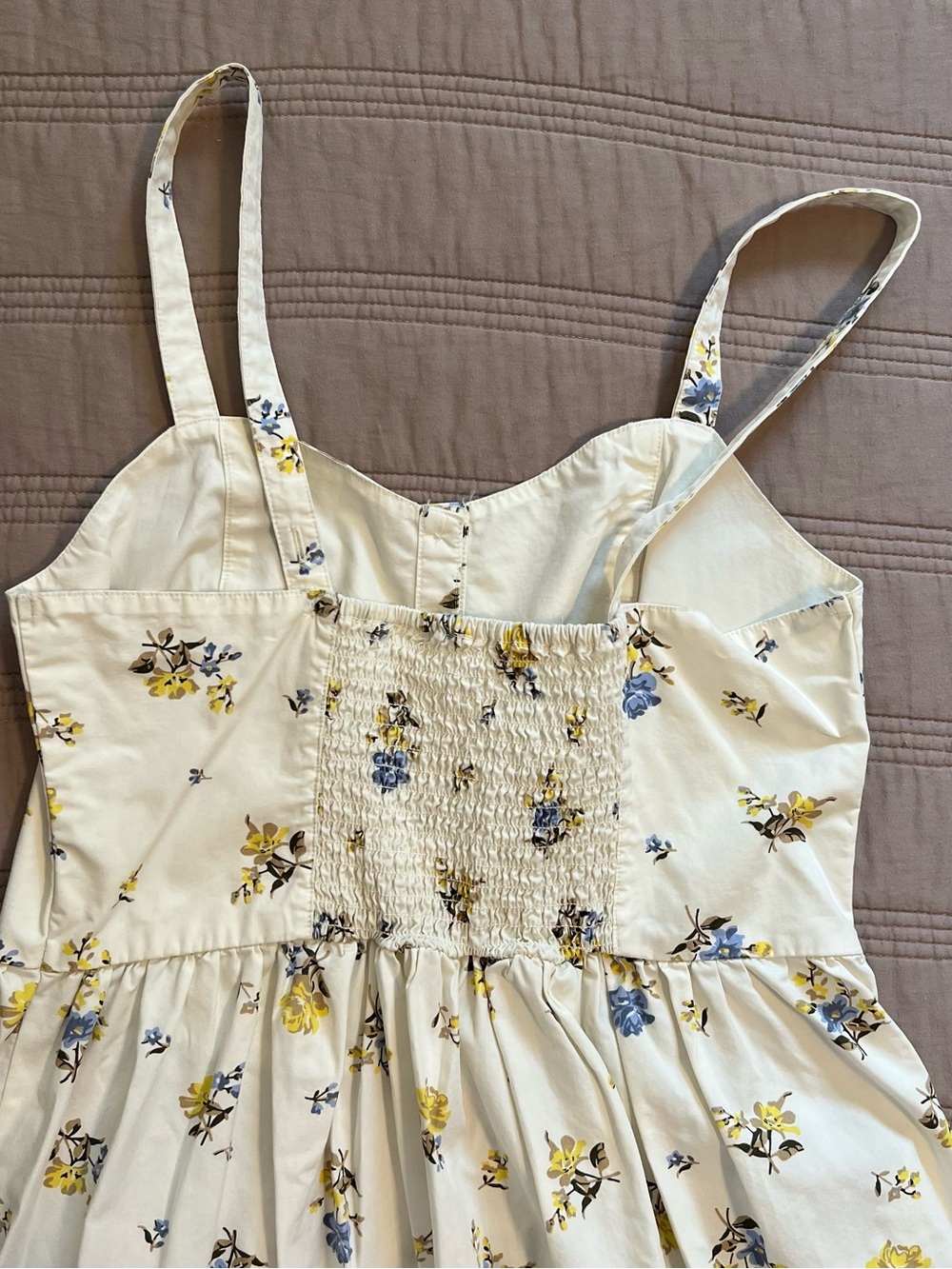 Levi's Cream Sundress Midi Cotton Blue Yellow Floral Print Garden Summer Pockets - Picture 4 of 9